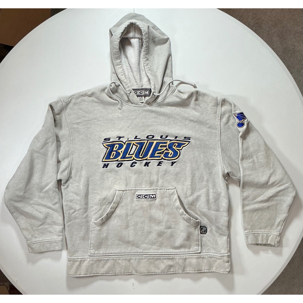 VTG Y2K CCM St Louis Blues Hockey Hoodie Grey Embroidered NHL Sporty Mens L
